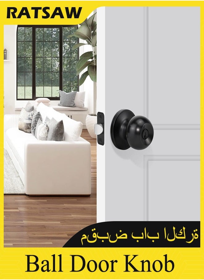 RATSAW - Ball Door Knob Entry Function Door Knob, Keyed Entry Door Knob with Lock, Round Ball Handle for Front Door Right and Left Side - Image 1