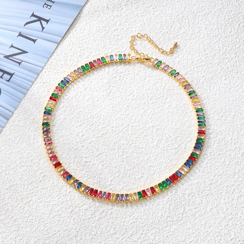 FANZE Sparkly Tennis Necklaces for Women Multicolor Cubic Zirconia Gold Plated Choker Necklace Dainty Jewelry Gifts for Holiday - Image 4