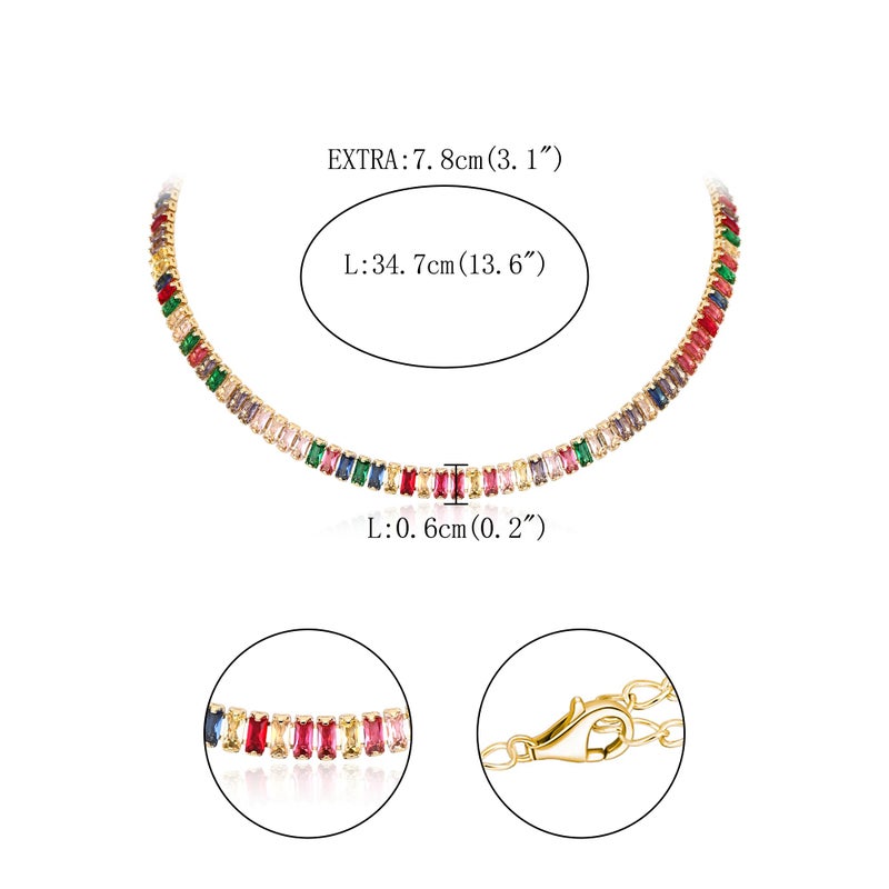 FANZE Sparkly Tennis Necklaces for Women Multicolor Cubic Zirconia Gold Plated Choker Necklace Dainty Jewelry Gifts for Holiday - Image 5