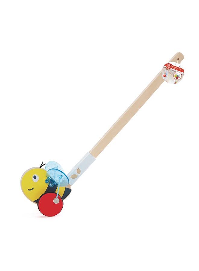 هيب هايب سنيكرز بامبلبي بوش بال - لعبة مشاية خشبية للأطفال بعمر 12 شهرًا فما فوق، تعلم المشي بأجنحة متحركة وعجلات مطاطية هادئة، هدية حسية غير سامة للدفع والسحب - Image 1