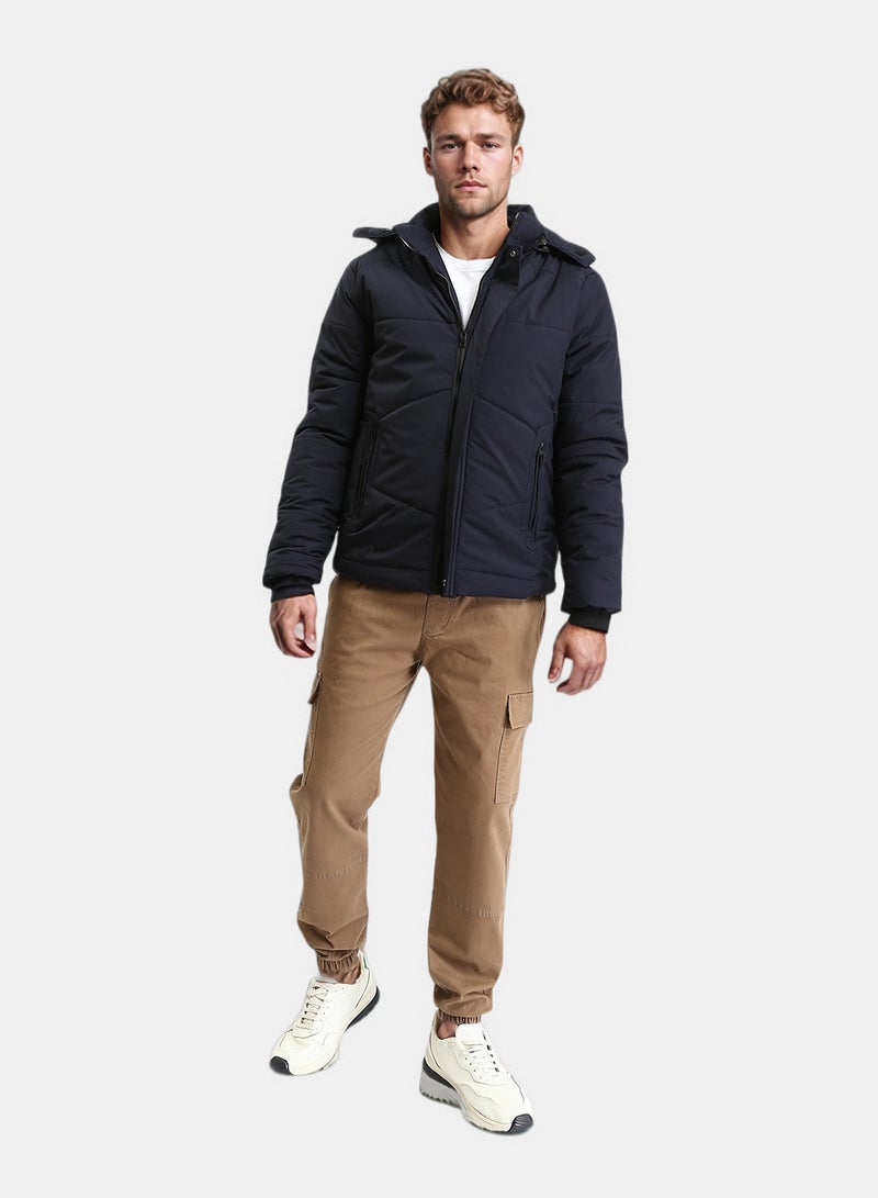 RAVIN Men Casual Solid Jacket With Zipped Pockets Dark Navy Blue - Image 4