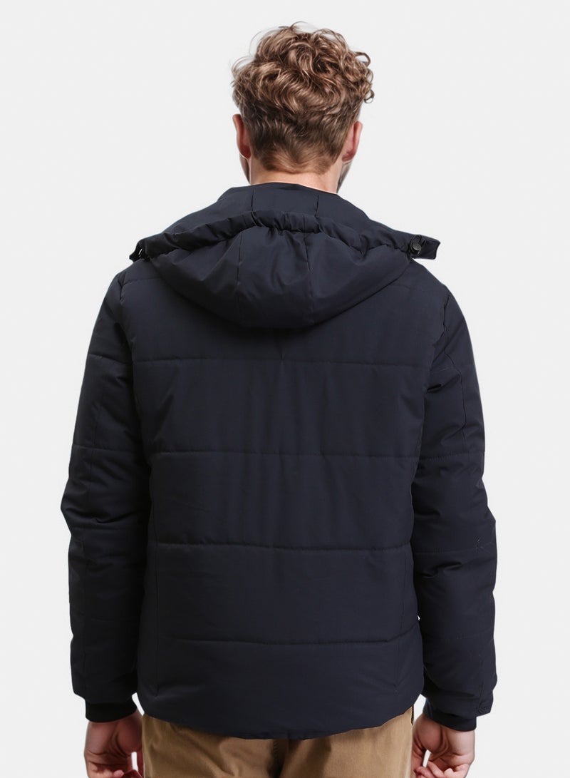 RAVIN Men Casual Solid Jacket With Zipped Pockets Dark Navy Blue - Image 2