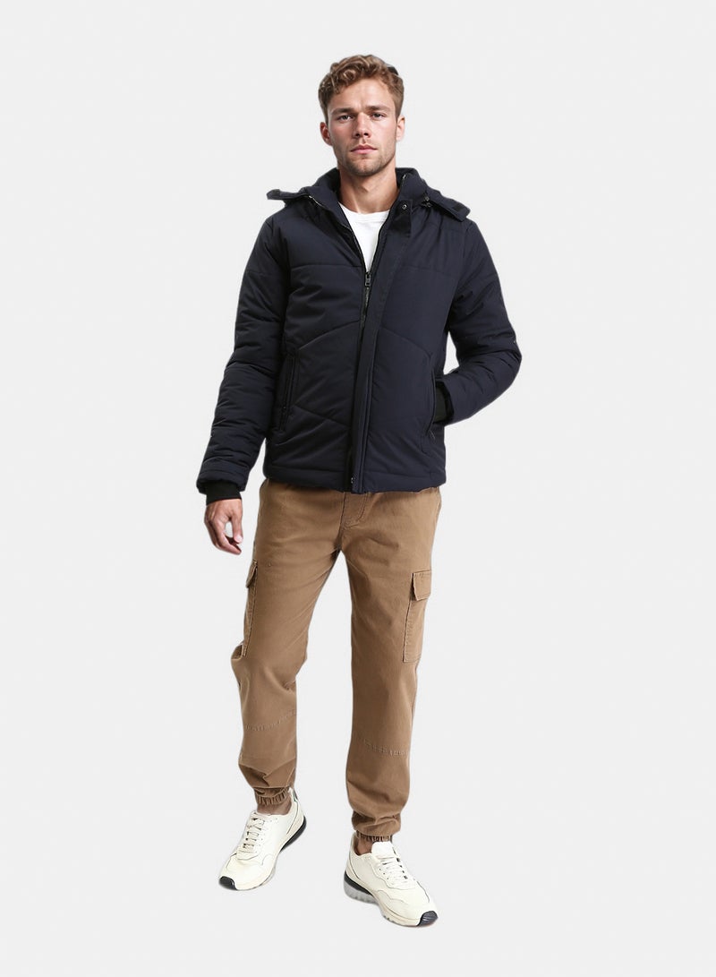 RAVIN Men Casual Solid Jacket With Zipped Pockets Dark Navy Blue - Image 5