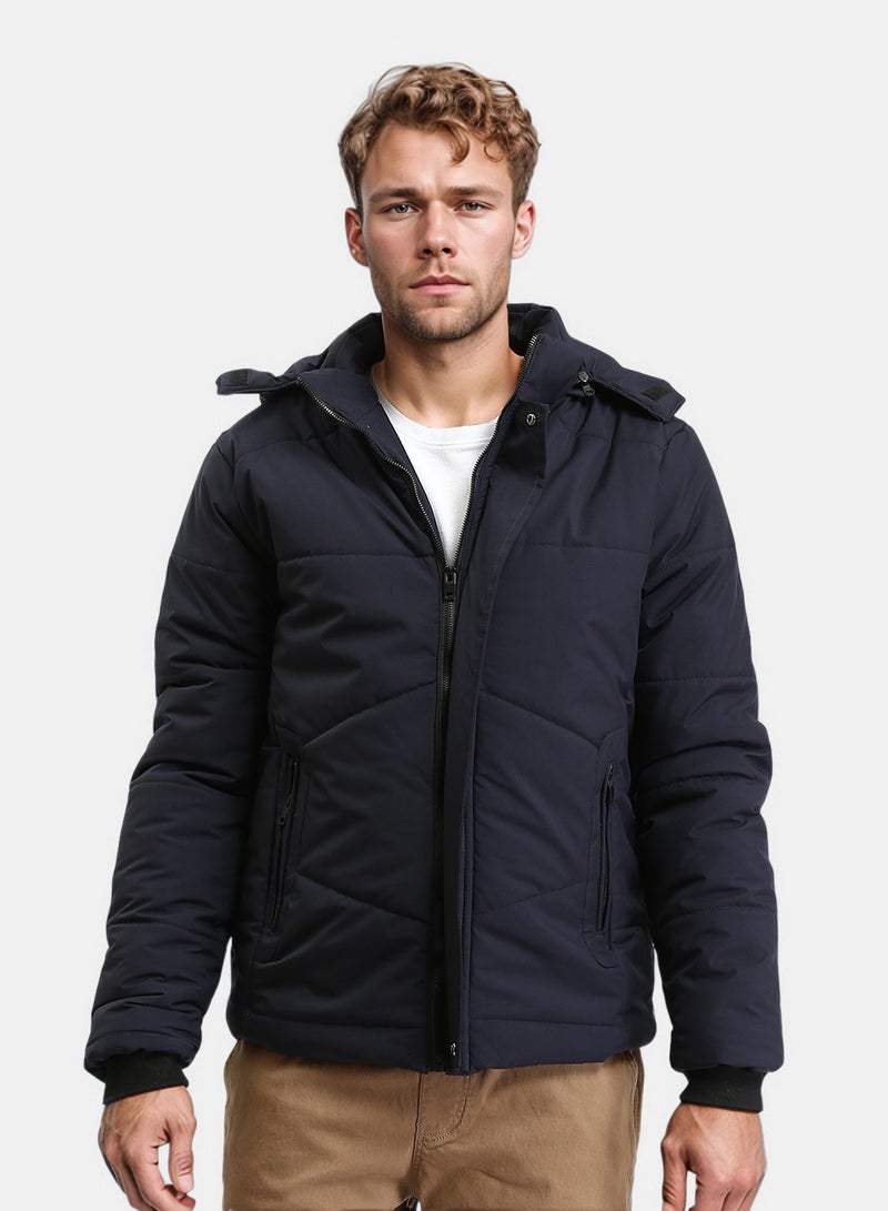 RAVIN Men Casual Solid Jacket With Zipped Pockets Dark Navy Blue - Image 1