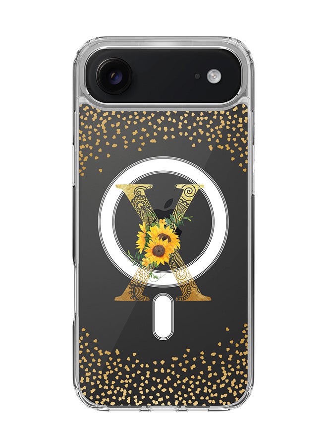 Stylizedd Classic Clear MagSafe Case for iPhone 17 Air , Hybrid Soft Case Flexible Edges Anti Drop TPU PC Gel Thin Transparent Cover [ Designed for iPhone 17 Air ] - Custom Monogram Initial Letter Floral Pattern Alphabet - X  (Clear )