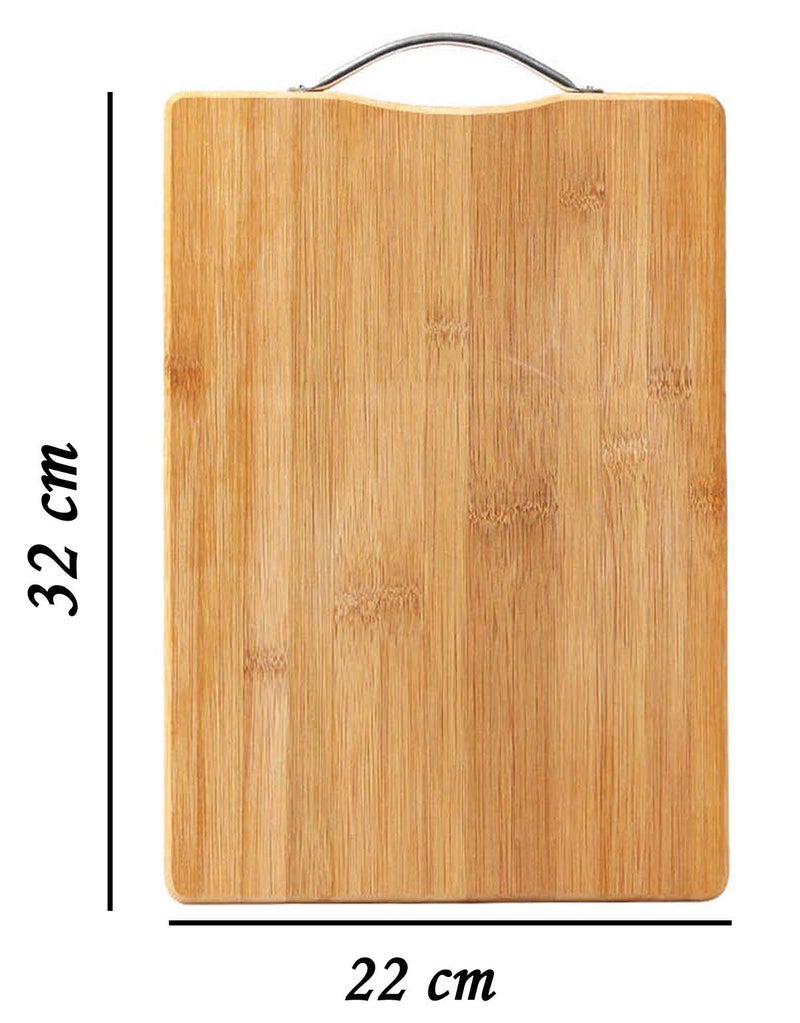 HAINE Eco Friendly Bamboo Wood Chopping Board / Cutting Board for Vegetables, Fruits and More (Metal Handle) - Image 3