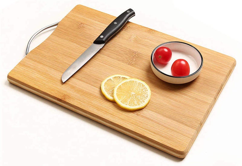 HAINE Eco Friendly Bamboo Wood Chopping Board / Cutting Board for Vegetables, Fruits and More (Metal Handle) - Image 1