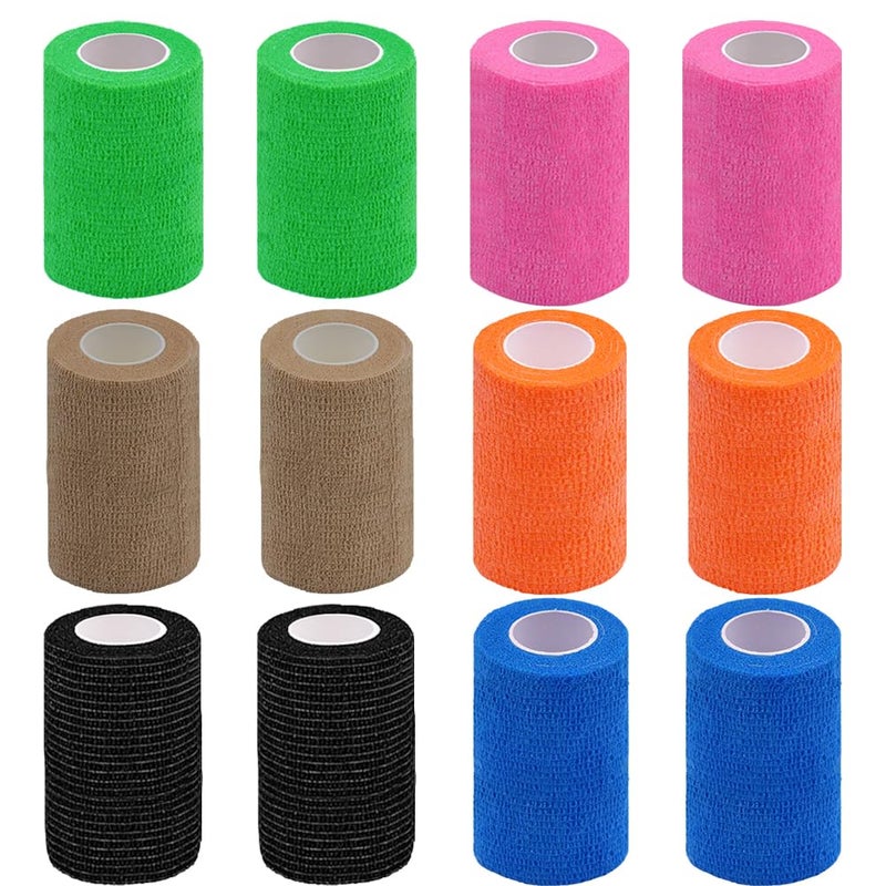 Clooflar 12 Pack Self Adhesive Bandage Wrap,3" X 5 Yards Multi-Colored Elastic Cohesive Bandage for Sports,Wrist,Ankle,Vet Wrap,Grip Tape - Image 1