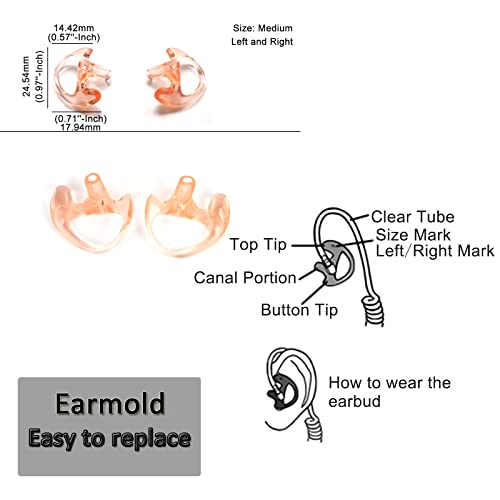 HYS 3.5mm Listen Only Acoustic Tube Earpiece with Medium Soft Silicone Ear Buds Earmolds, Surveillance/Police Radio Headset for Motorola Vertex Hytera Icom 3.5mm Audio Remote Shoulder Speaker Mic - Image 4