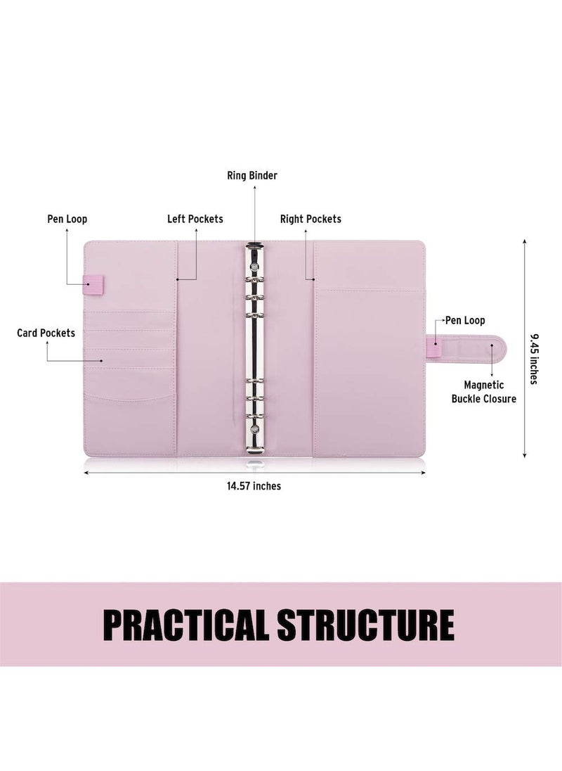 Sooez Sooez A5 Notebook Photocard Binder, 6 Ring Planner, Stylish Loose Leaf Personal Organizer Cover with Magnetic Buckle, PU Leather Binder Women with Macaron Colors (Pink)  - Image 2