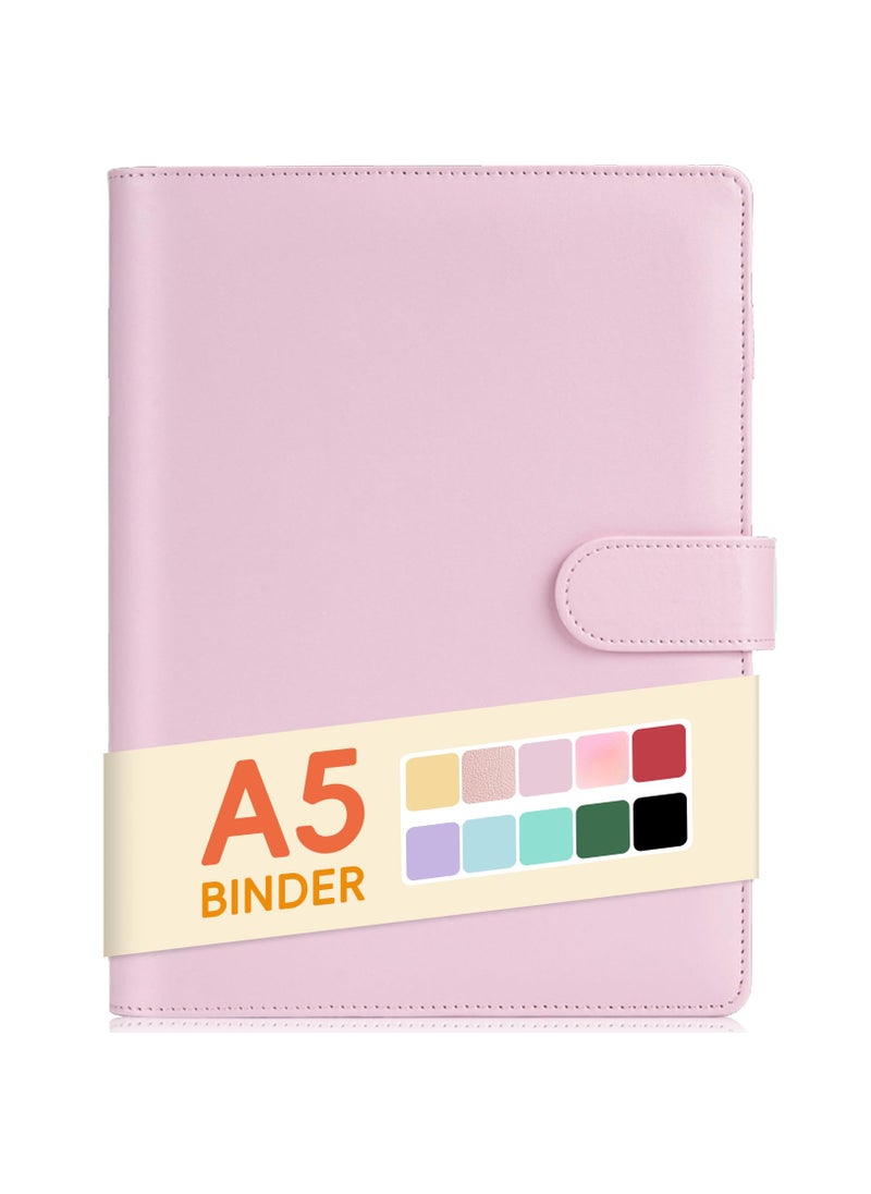 Sooez Sooez A5 Notebook Photocard Binder, 6 Ring Planner, Stylish Loose Leaf Personal Organizer Cover with Magnetic Buckle, PU Leather Binder Women with Macaron Colors (Pink)  - Image 1