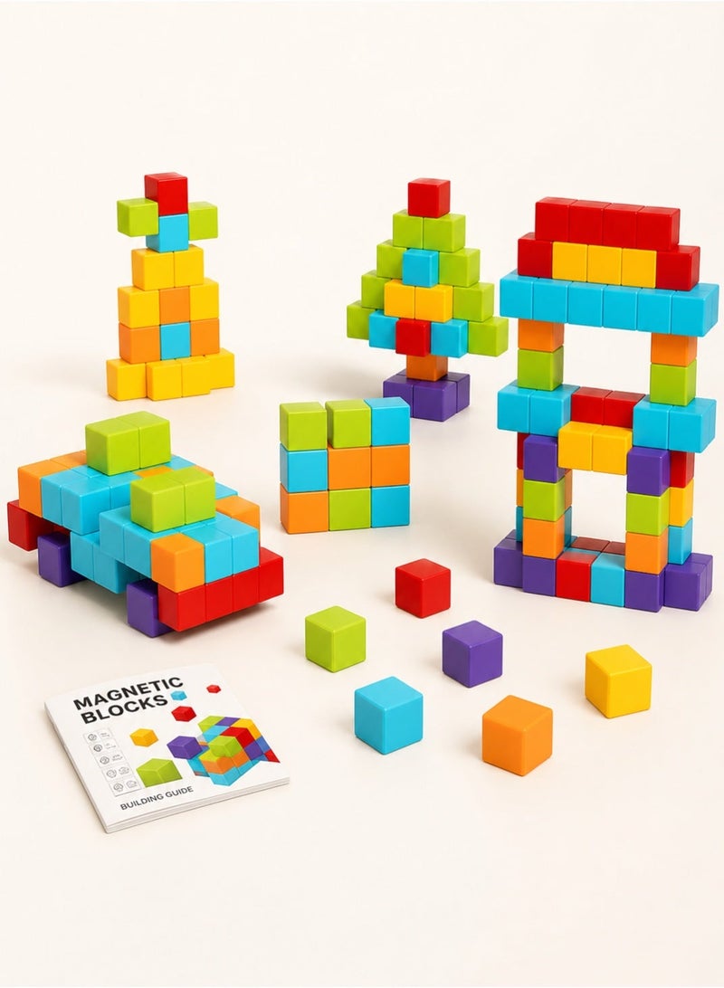 RAKAY 96-Piece Magnetic Cube Building Blocks with 2 cm Multicolor Pieces and Building Guide for Kids Ages 3 Plus - Image 1