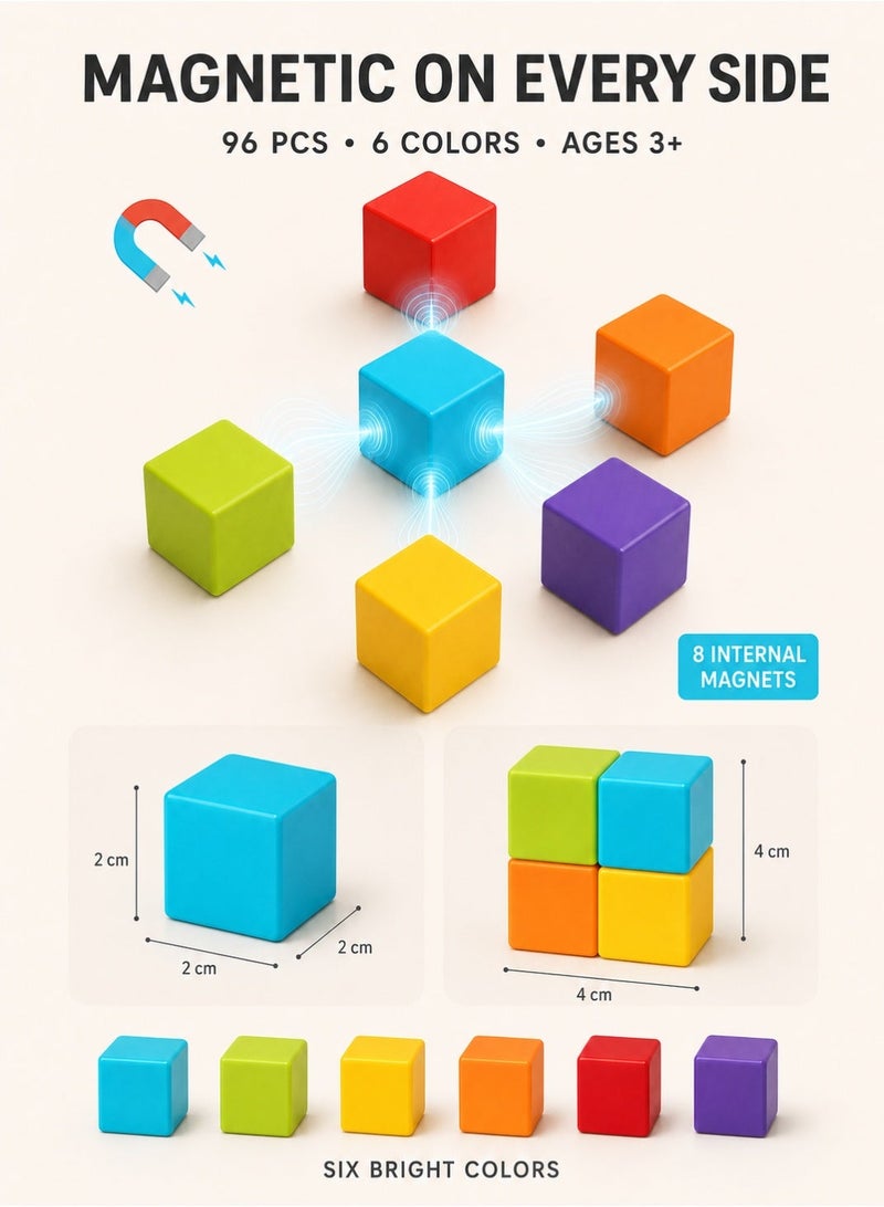RAKAY 96-Piece Magnetic Cube Building Blocks with 2 cm Multicolor Pieces and Building Guide for Kids Ages 3 Plus - Image 3