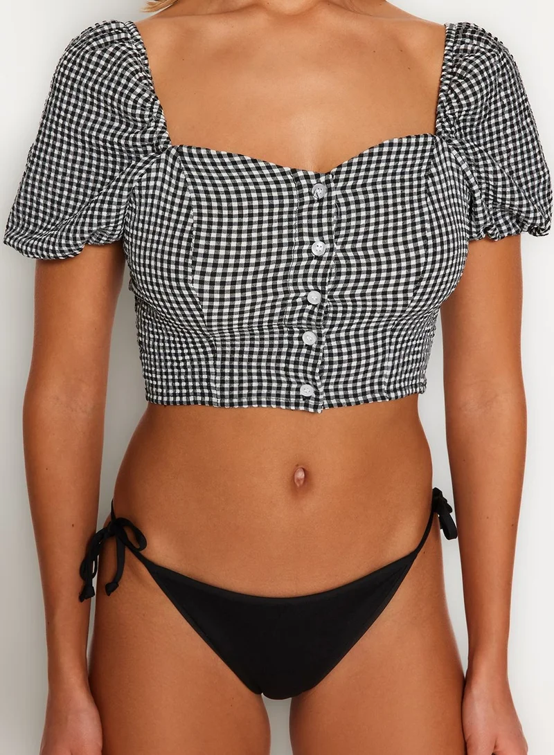 trendyol Gingham Balloon Sleeve Crop Top