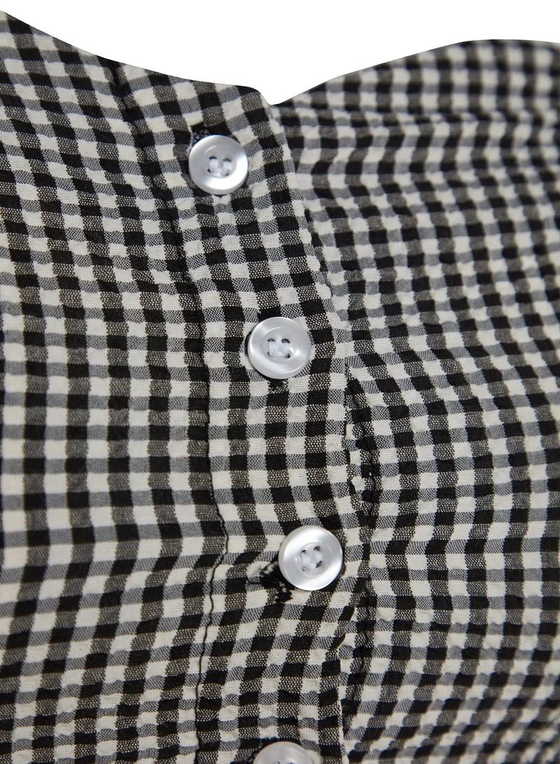 trendyol Gingham Balloon Sleeve Crop Top