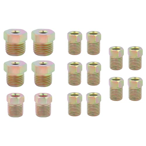 IHOTDER 16PCS 3/16 Brake Line Fittings,Thread Brake Line Repair Kit Metric Invert Flare Fittings,Universal Zinc Alloy Brake Line Kit Car Accessories for Most Cars Trucks SUVs(16PCS Fittings) - Image 1