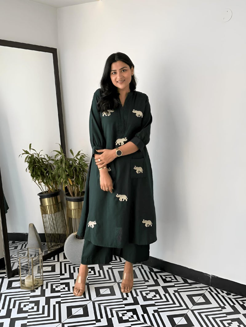 LookMark Women's Cotton Blend Trendy Regular Fit Solid Printed Kurti with Bottom |Kurti Set for Women (AZ-LM-OG-KS2207 Bottle Green-S) - Image 4