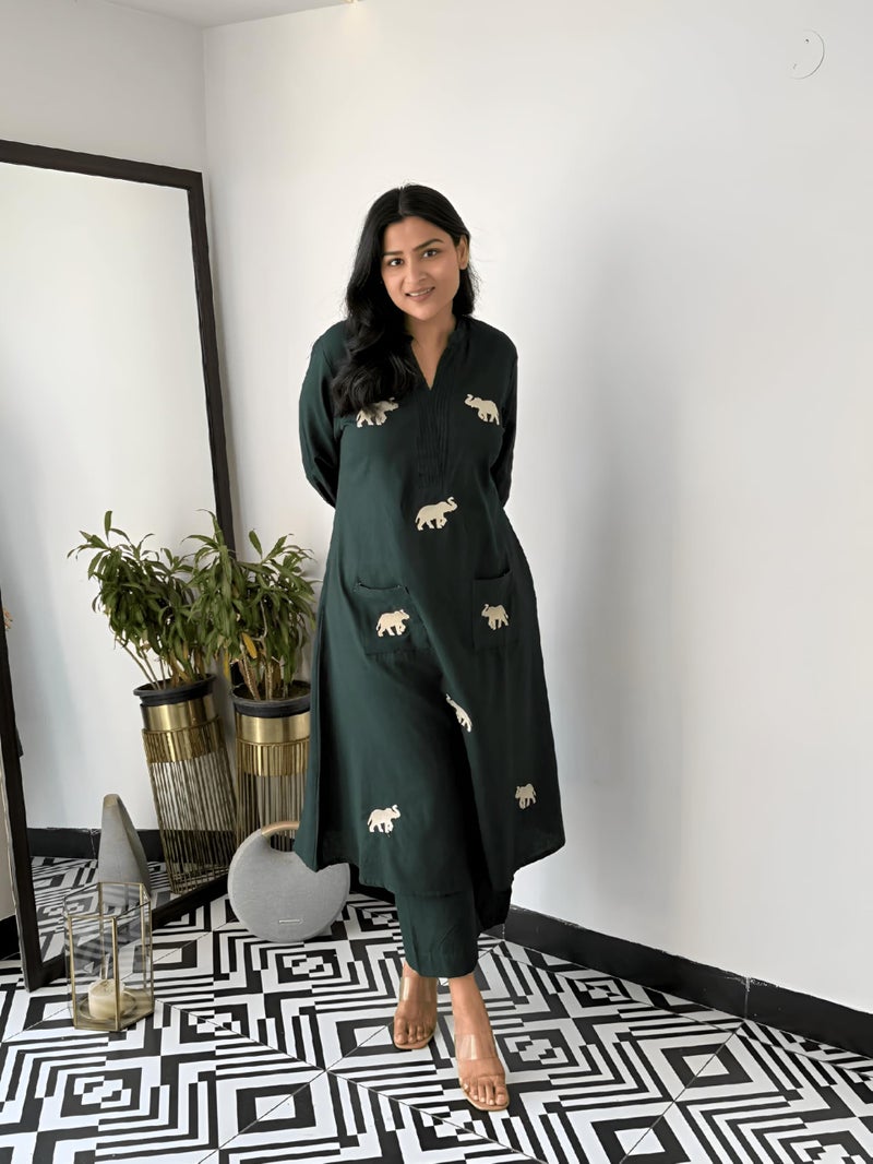 LookMark Women's Cotton Blend Trendy Regular Fit Solid Printed Kurti with Bottom |Kurti Set for Women (AZ-LM-OG-KS2207 Bottle Green-S) - Image 5