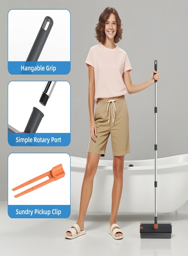 DOLPLEAP Scrub Brush with Long Handle, Floor Scrub Brush Squeegee Broom for Cleaning, 3 in 1 Shower Scrubber Floor Broom Squeegee for Concrete Tile Wall Deck Patio Grey - Image 4