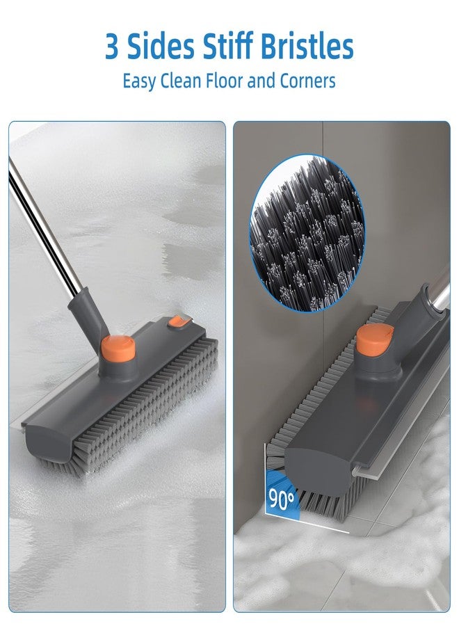 DOLPLEAP Scrub Brush with Long Handle, Floor Scrub Brush Squeegee Broom for Cleaning, 3 in 1 Shower Scrubber Floor Broom Squeegee for Concrete Tile Wall Deck Patio Grey - Image 2