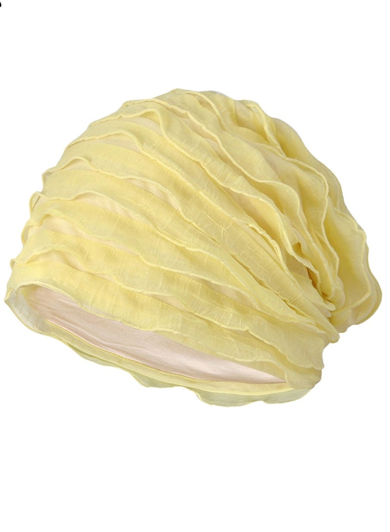 Loquat Infinity Scarf Headwear Cap Multi Layered Pleated Beanie Hat Yellow 