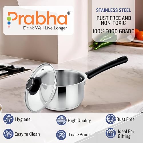 Prabha Sauce Pan with Lid 1.2 Liters 14cm | Induction Base Sauce Pan for Tea | Heavy Gauge Encapsulated Base Induction Bottom Deep Sauce Pan Stainless Steel Tea Pan, Milk Pan, Milk Boiler with Handle - Image 4