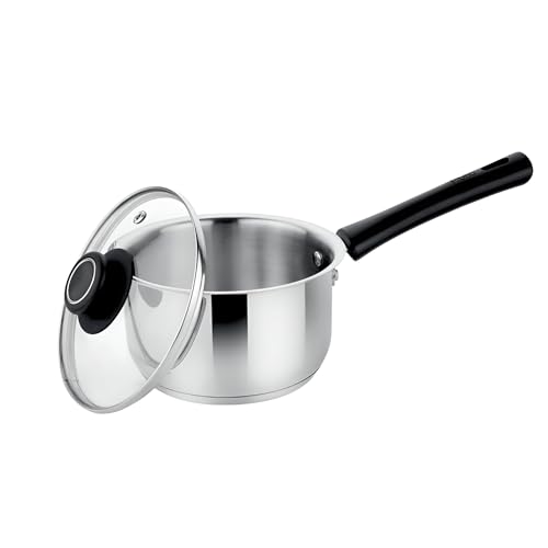 Prabha Sauce Pan with Lid 1.2 Liters 14cm | Induction Base Sauce Pan for Tea | Heavy Gauge Encapsulated Base Induction Bottom Deep Sauce Pan Stainless Steel Tea Pan, Milk Pan, Milk Boiler with Handle - Image 1