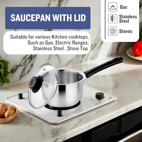 Prabha Sauce Pan with Lid 1.2 Liters 14cm | Induction Base Sauce Pan for Tea | Heavy Gauge Encapsulated Base Induction Bottom Deep Sauce Pan Stainless Steel Tea Pan, Milk Pan, Milk Boiler with Handle - Image 5