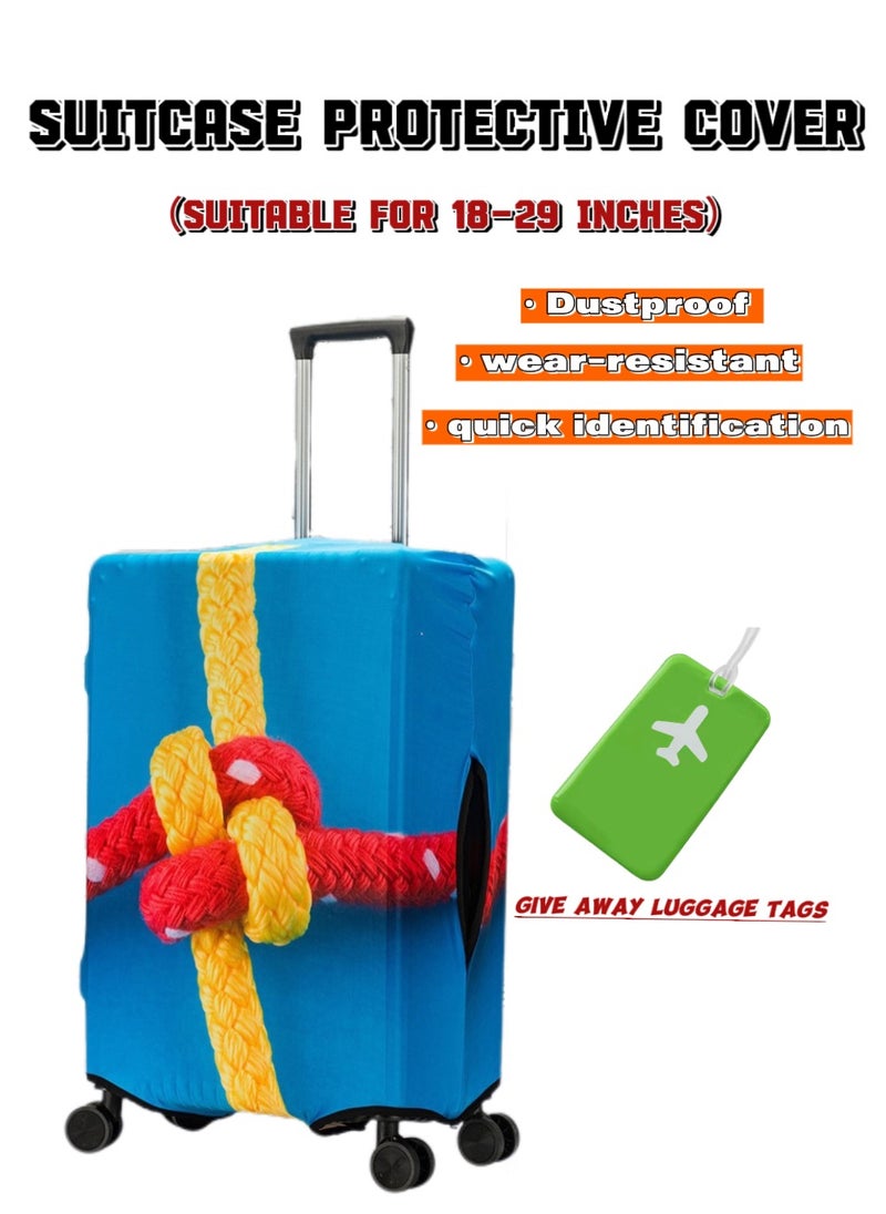 TNGames Thickened & High-Elasticity Luggage Cover (Fits 18-29 Inch Suitcases)blue decorative lines + Free Macaron Apple Green PVC Luggage Tag | Dustproof & Scratch-Resistant | Quick Airport Identification  - Image 1