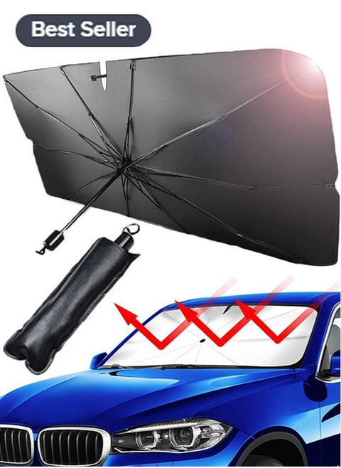 Car Umbrella Car Shade Sun Car Sunshade Foldable, Car Front Windshield Umbrella, Foldable Automotive Windshield Shade for Car Front Window Blocks UV Rays Heat Keep Cool, Velcro Tapered Edge Opening