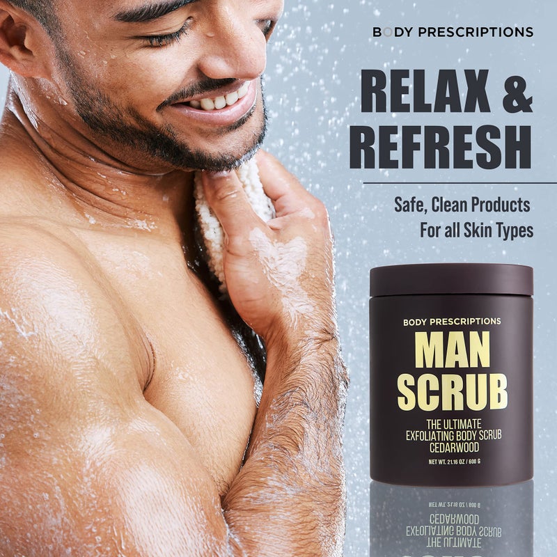 Body Prescriptions Menâ€™s Exfoliating Body Scrub â€“ Ultimate Skin Cleansing Wash in Jar with Twist-Top Lid, For All Skin Types, 21 Ounce (Pack of 1), Cedarwood - Image 2