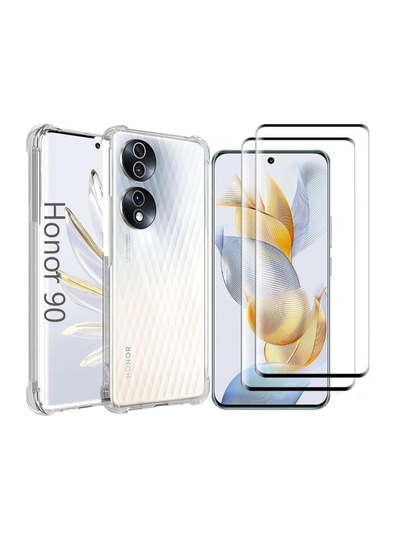 3 عبوات من جراب Huawei Honor 90 مع واقي شاشة، غطاء شفاف من الزجاج المقوى TPU ممتص للصدمات ومضاد للخدش متوافق مع Huawei Honor 90 Honor 90 5G (Honor 90 5G)