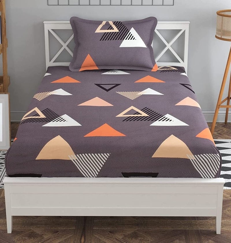 KAWI Elastic Fitted BEDSHEET Single Bed (6X4 FEET-Bed Size) with ONE Large Size Pillow Cover (Fit For-72x48x6 inches Mattress) Soft Glace Cotton 200 TC, Brown Color - Image 1