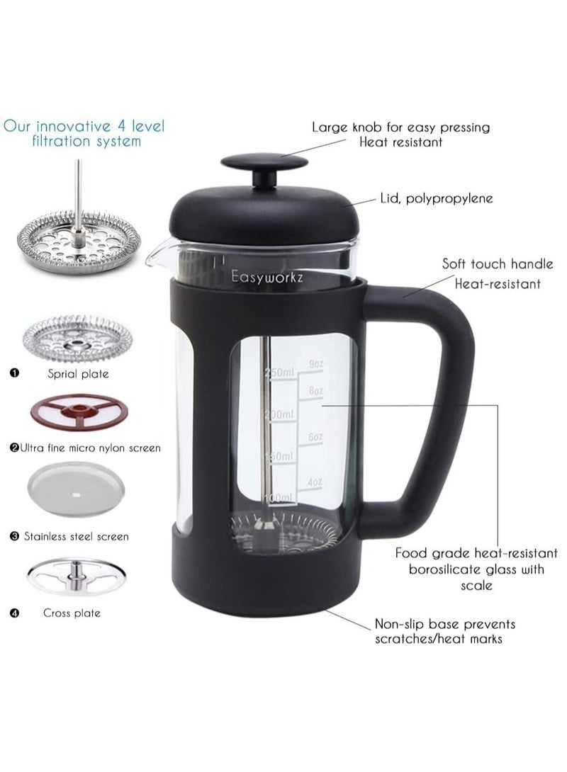Gonice French Press 350ml Coffee Tea Maker with Borosilicate Glass,Non-slip Soft Grip Handle  - Image 2