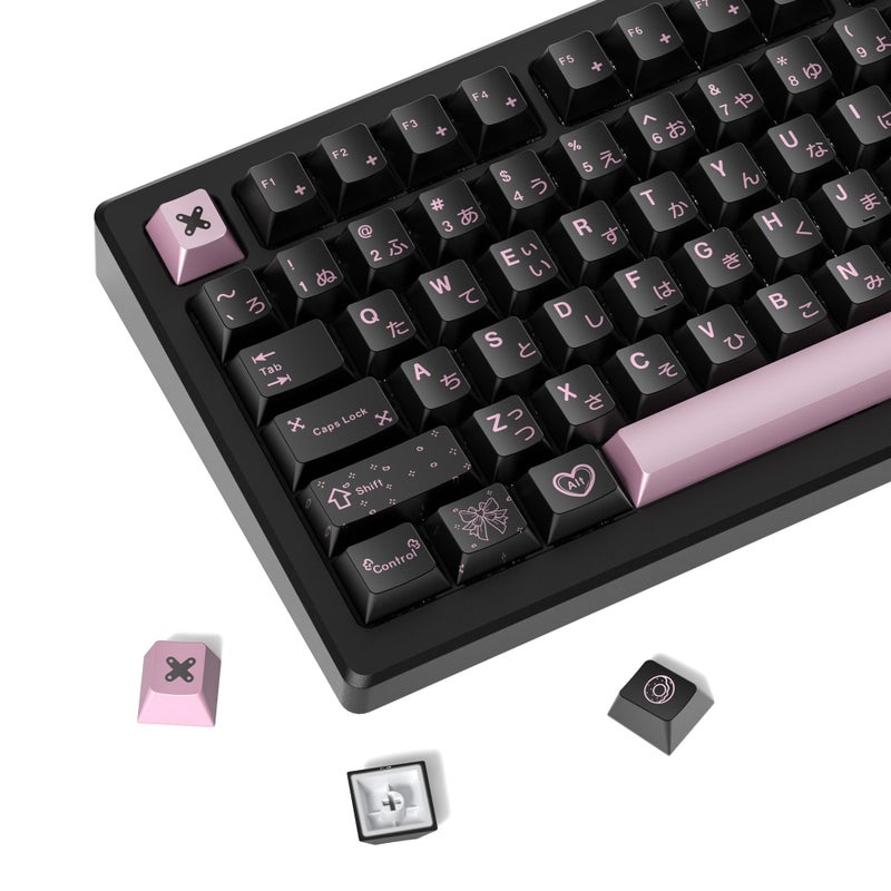 dagaladoo PBT Keycaps with Metal Paint,112-Key Black/Pink Custom Keycap Set dye Sublimation,Cherry Profile Key caps for 61/64/66/68/75/84/87 MX Switches Mechanical Keyboards - Image 1