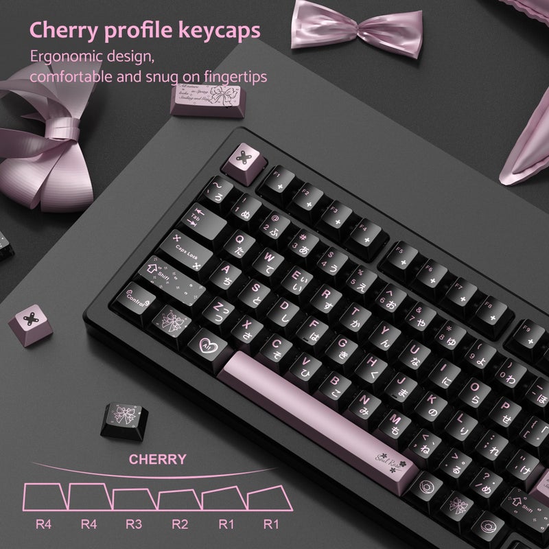 dagaladoo PBT Keycaps with Metal Paint,112-Key Black/Pink Custom Keycap Set dye Sublimation,Cherry Profile Key caps for 61/64/66/68/75/84/87 MX Switches Mechanical Keyboards - Image 3