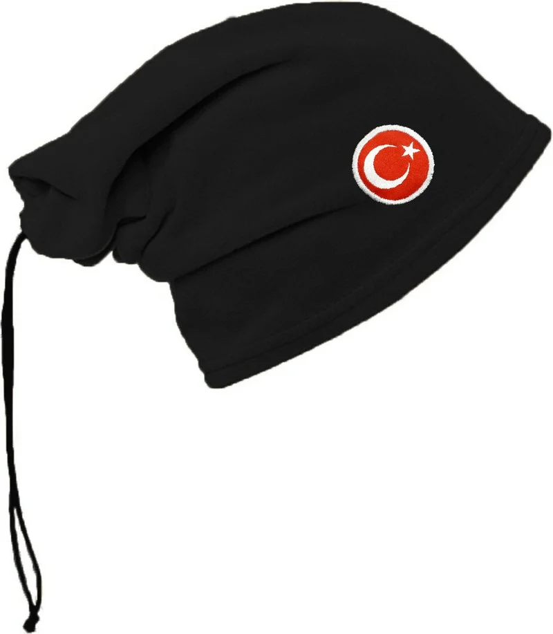 Hepsine Rakip Rival to All Women's Men's Fleece Neck Collar Winter Stringed Beret with Flag Embroidery