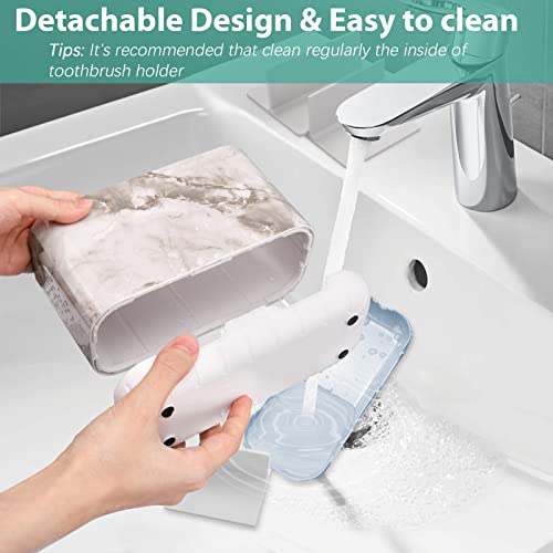Boperzi Electric Toothbrush Holder for Bathroom Organizer Countertop, Detachable Anti-Slip Toothpaste Storage Caddy 6 Slots White Marble with Drainage Holes for Makeup Brush Razor Stand - Image 3