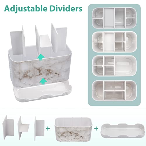 Boperzi Electric Toothbrush Holder for Bathroom Organizer Countertop, Detachable Anti-Slip Toothpaste Storage Caddy 6 Slots White Marble with Drainage Holes for Makeup Brush Razor Stand - Image 4