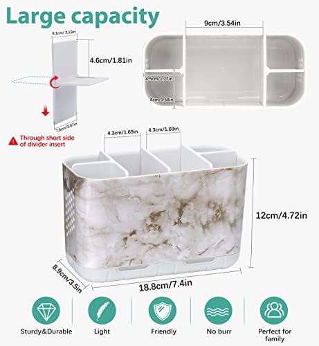 Boperzi Electric Toothbrush Holder for Bathroom Organizer Countertop, Detachable Anti-Slip Toothpaste Storage Caddy 6 Slots White Marble with Drainage Holes for Makeup Brush Razor Stand - Image 5