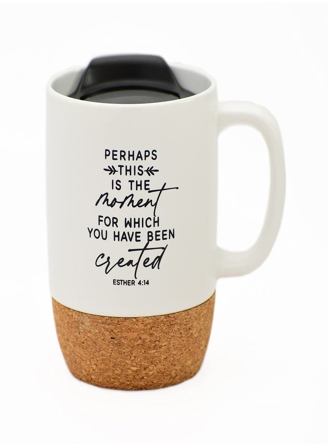 Dexsa Ceramic Designer Coffee Mug | Perhaps this is the moment for which you have been created Esther 4:14 | Holds 14 ounces | Cork Bottom with Lid | Great for Coffee, Tea, Soups, Hot Chocolate - Image 1
