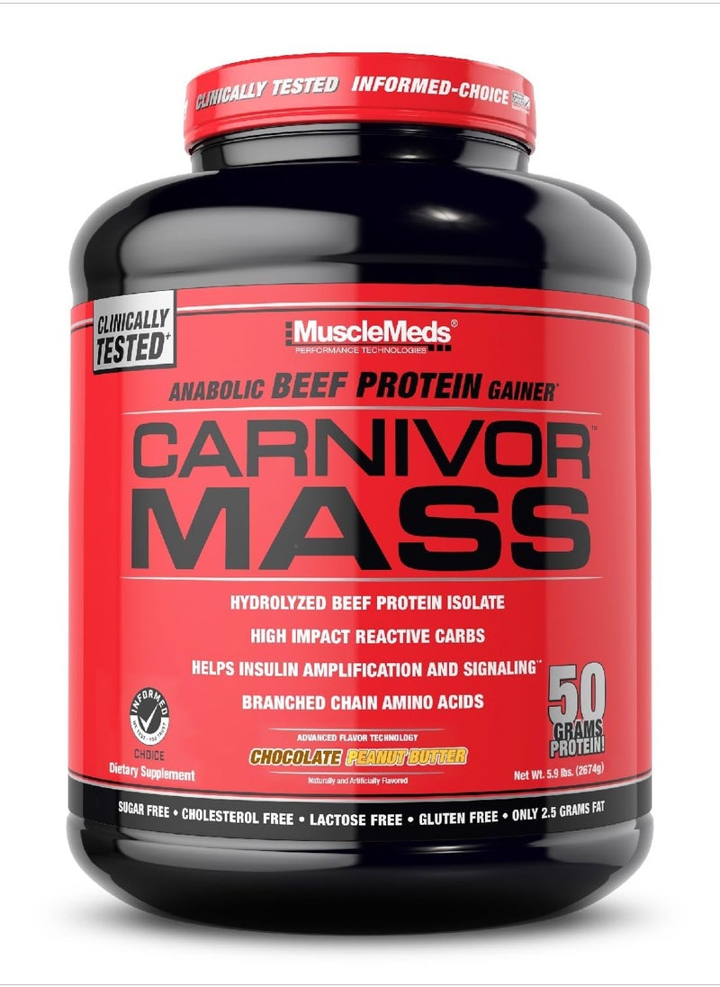 MUSCLEMEDS Musclemeds, Beef Protein Gainer, Carnivor Mass, 5.9Lbs, Chocolate Peanut Butter, 14 Servings  - Image 1