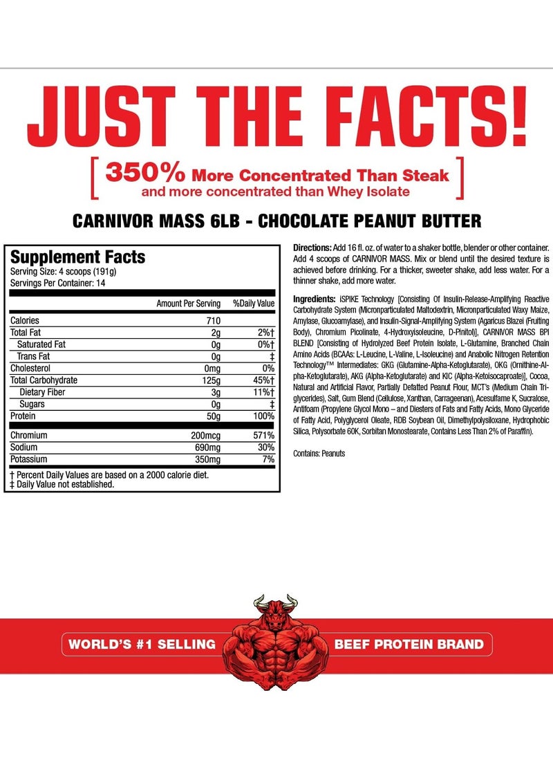 MUSCLEMEDS Musclemeds, Beef Protein Gainer, Carnivor Mass, 5.9Lbs, Chocolate Peanut Butter, 14 Servings  - Image 3