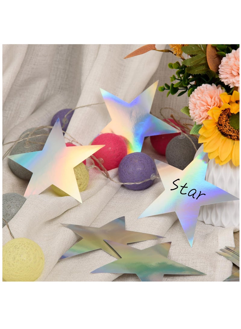 Excefore 100 Pieces Iridescent Stars Cutouts Double Printed Star Cutouts Aluminum Foil Paper Star Confetti Cutouts 6 Inch Large Glitter Stars Decoration for Bulletin Board Wedding Holographic Party Supplies - Image 3