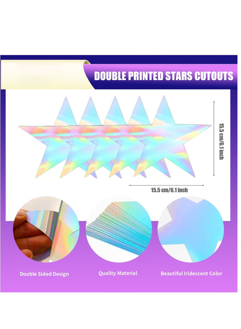 Excefore 100 Pieces Iridescent Stars Cutouts Double Printed Star Cutouts Aluminum Foil Paper Star Confetti Cutouts 6 Inch Large Glitter Stars Decoration for Bulletin Board Wedding Holographic Party Supplies - Image 2