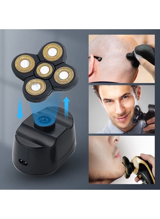 vsmooth Replacement Head for Electric Shaver 5D Close Mens Electric Razor Head Waterproof Head Shavers for Men Replacement Head Wet & Dry Bald Shavers Blade (Gold) - Image 5