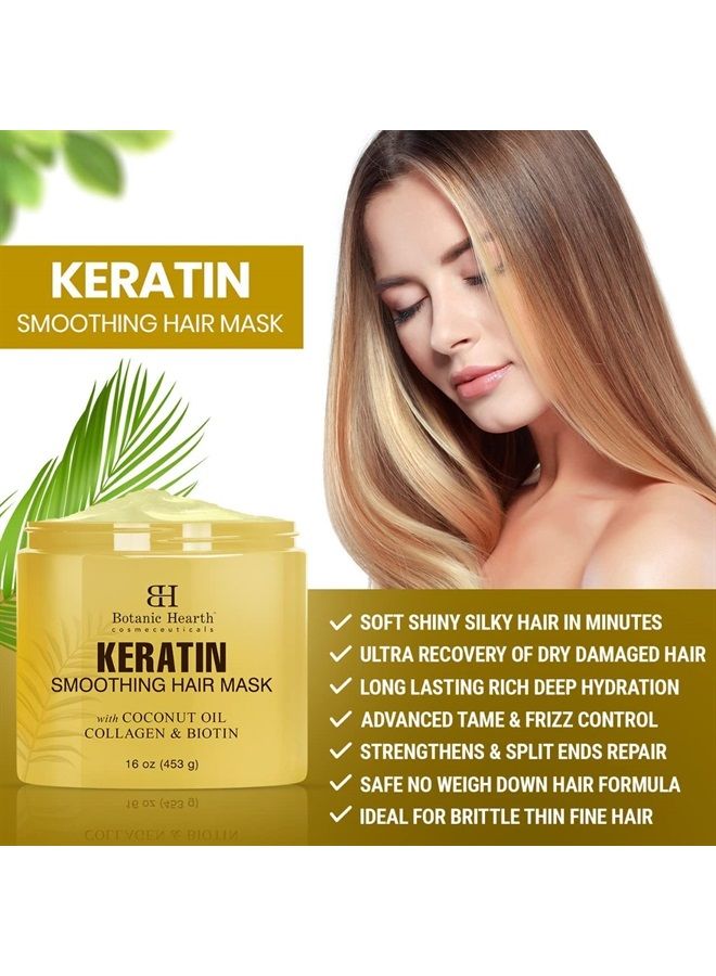Botanic Hearth Keratin Hair Mask - Biotin, Collagen & Coconut Oil - for Dry Damaged Color Treated Hair - Restore, Repair, Smoothing, Conditioning & Strengthen All Hair Types - for Men & Women - 16 oz - Image 4