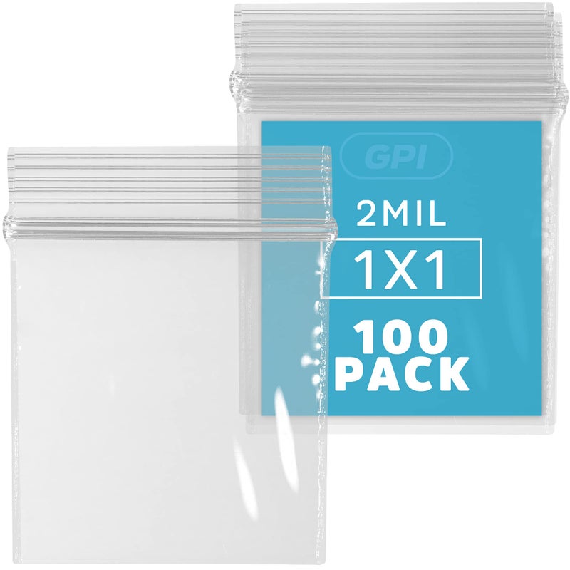 GPI - 1" x 1" Tiny Zip Bags, Clear Plastic Reclosable Jewelry Bags, 2.5 Mil Thick, with Resealable Zip Top Lock for Jewelry, Pills, Meds, Powders, Beads, Seeds, etc. - 100 Pack - Image 1