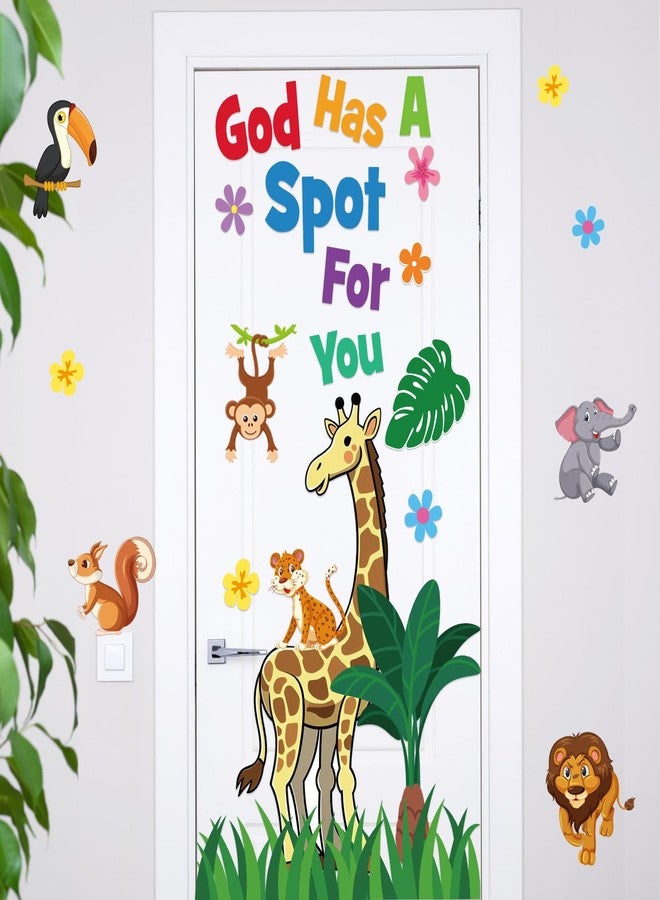 Honoson 43 Pcs Sunday School Classroom Door Decor Bulletin Board Set God Has a Spot for You Door Decor Jungle Safari Cutout for Classroom Back to School Educational Learning Activities - Image 1