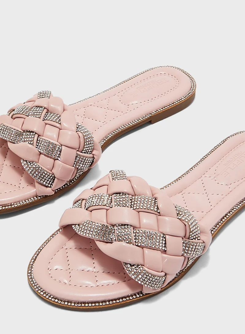 Truffle Metallic Weaved Strap Flat Sandal
